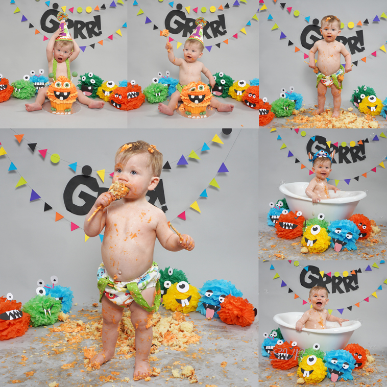 Cake Smash, Monster themed cake smash, cake smashing, Ollie's 1st Birthday 