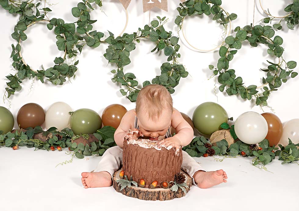 cake smash, cake smashing, 1st birthday, cake smash photoshoot, photo shoot, woodland cake smash, woodland theme